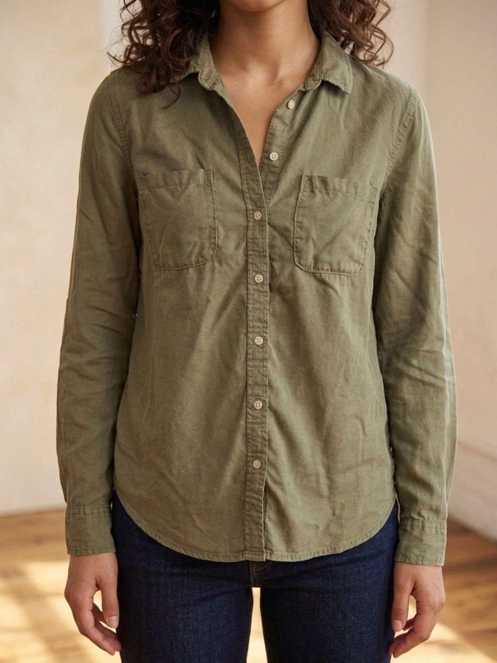 Merona Olive Green Button-Down Pocket Shirt